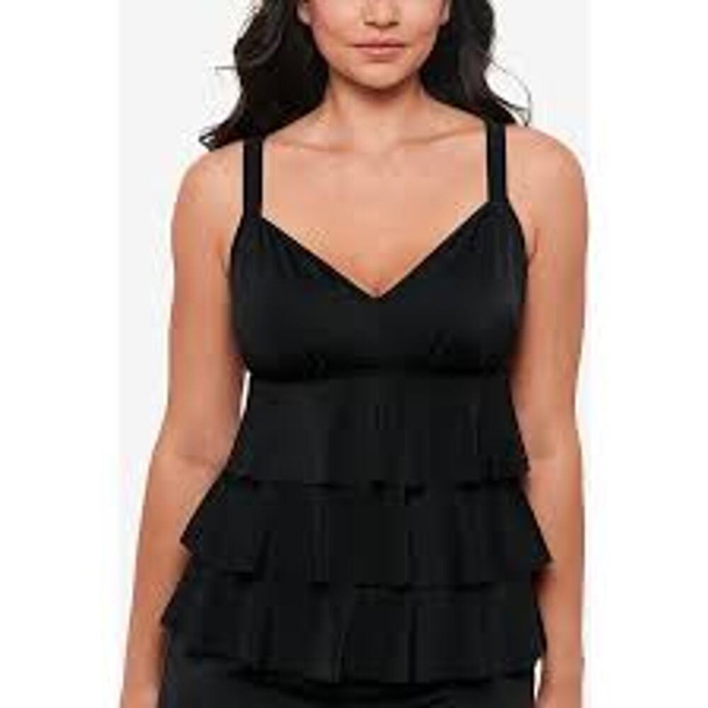NWT Swim Solutions Black Triple Tier Bathing Suit Tankini Top Women's Size 8